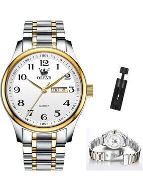 Men Silver Gold Stainless Steel Analog Quartz Roman Arabic Numerals Luxury Watch